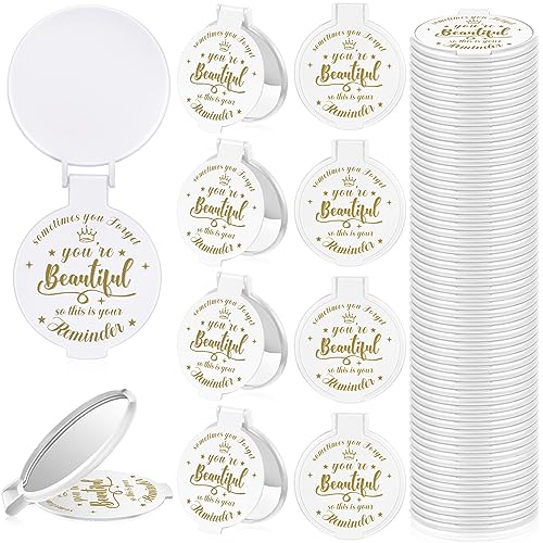 36 Pcs 2.76 Inch Inspirational Compact Mirror Bulk Party Favors Quinceanera Gift Purse Small Mirror Pocket Mini Gifts for Women Adult Coworker Halloween Christmas Friends (White)