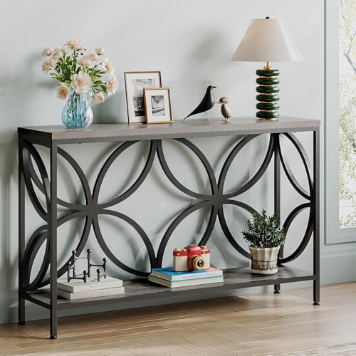 GiftGo Narrow Sofa Table 47.2 Inch, Industrial Sofa Table Behind Couch, Vintage Entry Console Table with Storage for Entryway, Living Room, Foyer, Elegant Design (Grey, 47.2)