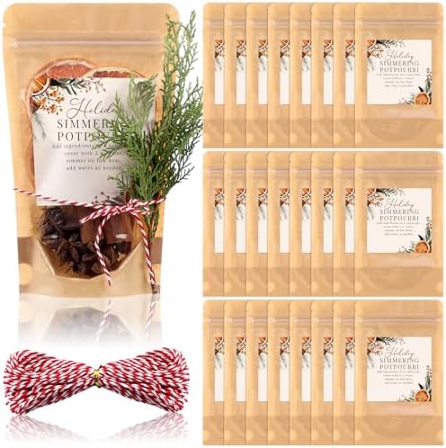24 Set Christmas Potpourri Bags Resealable Stand-up Pouches with Simmering Potpourri Instruction and Sticker, DIY Crafting Fragrance for Home Xmas Party Holiday Gift Decor