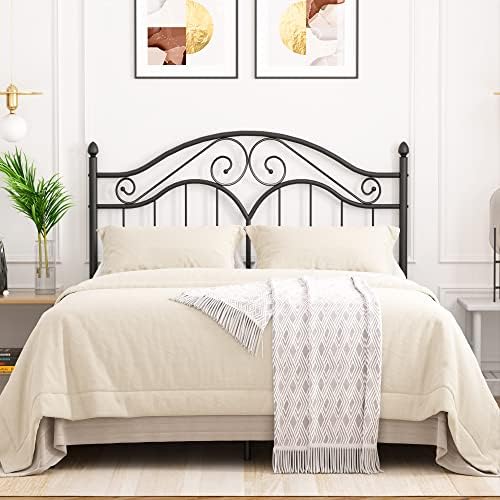 Elephance Full Size Metal Bed Frame with Vintage Headboard,11 Inches Storage Space Platform Bed No Box Spring Needed Easy Assembly,Black
