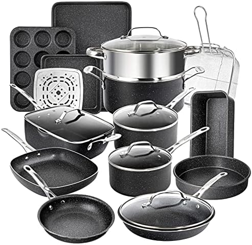 Granitestone True 20 Pc Pots and Pans Set Non Stick Cookware Set with Deep Square Pan and Bakeware Set, Non Toxic PFOA PFOS Free, Oven & Dishwasher Safe, No Cheater Pieces