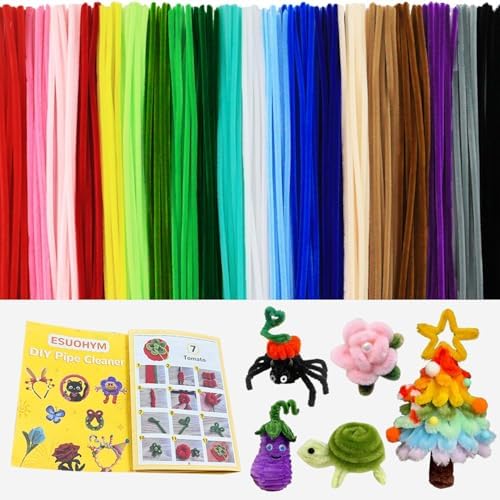 200PCS Pipe Cleaners Craft Bulk with Instruction Manual, Gifts, Christmas Decorations 20 Colors Decor, Chenille Stems Art Supplies Thick Wire Sticks DIY Project Adults