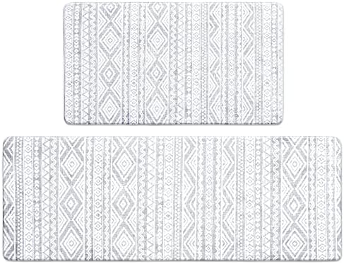 FRESHMINT Anti Fatigue Kitchen Mats for Floor 2 Piece Set, Waterproof & Non-Skid Boho Kitchen Rugs, Cushioned Kitchen Mat for Standing Washable Comfort Desk Kitchen Runners, 17x30+17x47