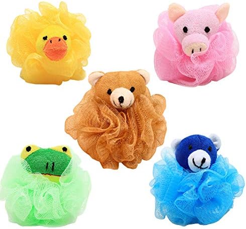 5 Pieces Cute Exfoliating Mesh Pouf Bath Sponge Ball Shower Loofah Loofa Body Scrubber