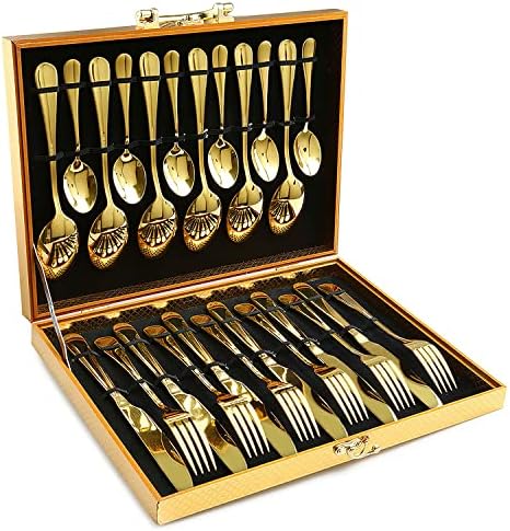 Gold Silverware Set, OGORI 24-Piece Gold Forged Stainless Steel Flatware Set, Service of 6