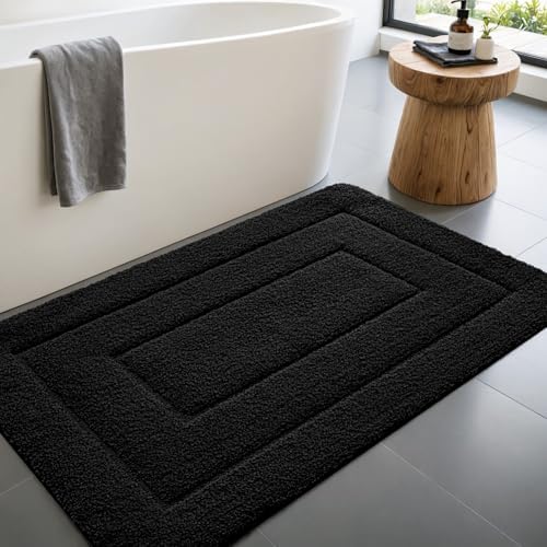 DEXI Bathroom Rug 43x24, Non Slip Washable Bath Mat for Shower Floor, Extra Large Absorbent Soft Bathmat with Rubber Backing, Quick Dry Microfiber Carpet, Black