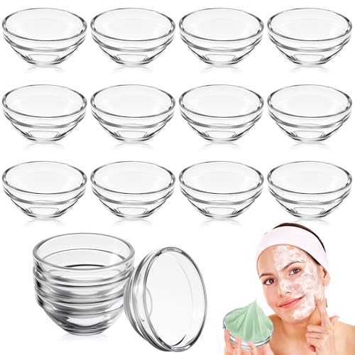 12 Pcs Fcial Bowls Esthetician Small Glass Facial Mixing Bowl, 3 Inch Clear Prep Measuring Bowl, DIY Face Mask, Mud Mask & Skincare Products Mixing Tool for Home and Salon Use