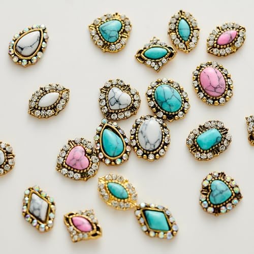 50PCS Western Nails Turquoise Nail Charms 3D Nail Art Supplies Nail Accessories Nail Decoration Retro Nail Charms for Manicure Craft