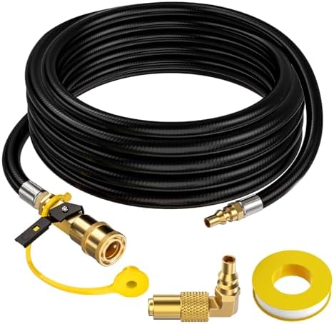 20 FT RV Quick Connect Propane Hose for RV to Grill, LP Quick Connect Propane Hose with Elbow Adapter for 17" and 22" Blackstone Griddles, 1/4" Shutoff Valve & 1/4" Male Full Flow Plug