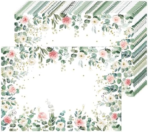 Green Eucalyptus Leaves Paper Placemats Disposable 50 Pack Floral Disposable Placemats 16x 11 Inch Spring Paper Table Mats for Wedding Anniversary Bride Birthday Party Supplies