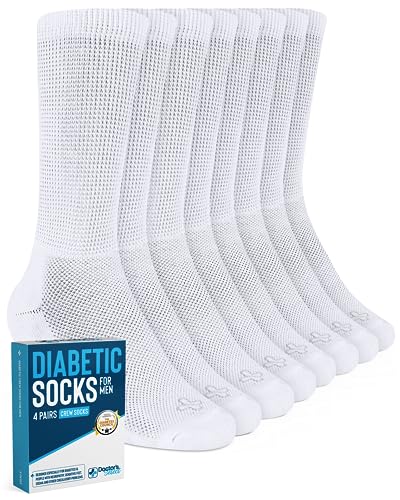Doctor's Select Mens Diabetic Socks - 4 Pairs | White | Neuropathy Socks for Men | Non Binding Socks | Extra Wide Socks Men | Diabetic Crew Socks for MenGET 20% OFF STOREWIDE!