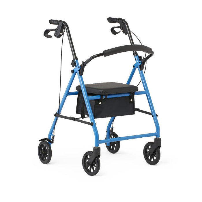 Lightweight Folding Steel Rollator Walker with Seat FSA/HSA Eligible – 6” Wheels, Locking Hand Brakes, Adjustable Handles (31"-35"), 300 lb Capacity, Padded Seat – Light Blue Mobility Aid for Seniors