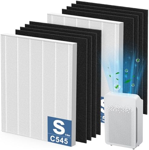 2 Pack C545 H13 True HEPA Replacement Filter S Compatible with Winix C545 Air Purifier, Replaces Part 1712-0096-00 and 2522-0058-00, 2 True HEPA Filter + 8 Activated Carbon Filters