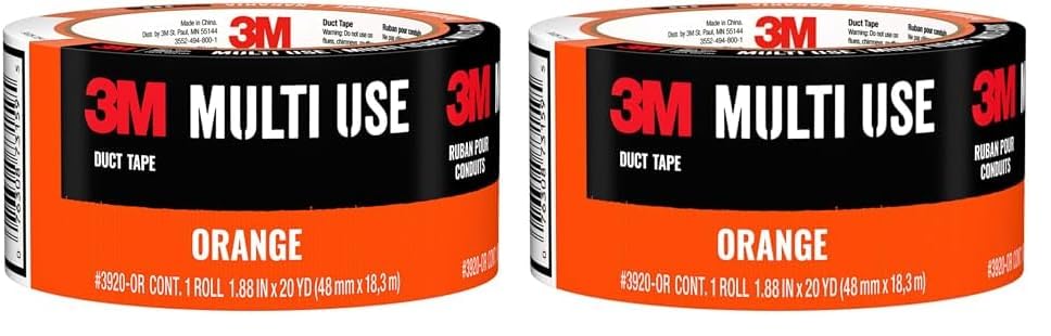 3M Multi-Use Colored Duct Tape, Orange with Strong Adhesive and Water-Resistant Backing, Multi-Surface Duct Tape for Indoor and Outdoor Use, 1.88 Inches x 20 Yards, 1 Roll (3920-OR) (Pack of 2)
