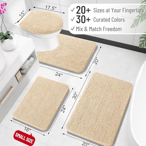 OLANLY Toilet Rugs U-Shaped 24x24, Extra Soft Absorbent Chenille Contour Bathroom Rugs for Toilet, Dry Quickly, Machine Washable, Non-Slip Bath Mat, Beige