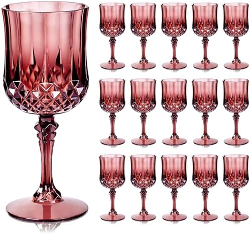 Ciaell 24PCS Burgundy Plastic Wine Glasses - 7 Oz Plastic Goblets for Party - Burgundy Vintage Drinking Glasses - Disposable Water Goblets Set for Wedding, Bar, Wine, Beer, Juice & Christmas