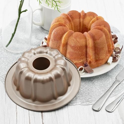 5'' Mini Bundt Cake Pan, Carbon Steel Round Fluted Tube Cake Pan, Non-stick Kugelhopf Cake Baking Mold for Cupcake Brownie Pudding (5inch Gugelhupf)