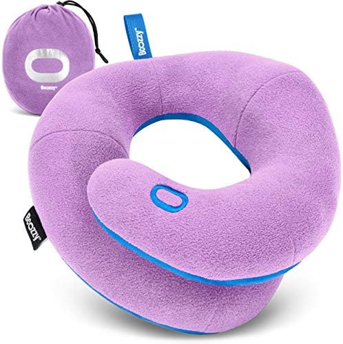 BCOZZY Kids Chin Supporting Travel Pillow for Ages 3–7- Patented Soft Neck Pillow for Head and Chin Support in Car Seat and Airplane. Comfortable Travel Essential. Small Size, Bag, Light Purple