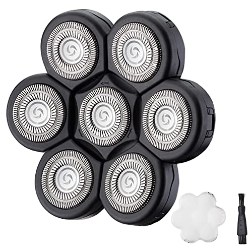 7 Blades Head Men's Electric Shaver Replacement Heads Floating Washable Shaver Replacement Blades for Bald Men (Black)