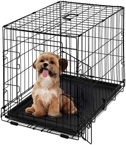 CAPHAUS Foldable Dog Crate Wire Metal Dog Kennel w/Leak-Proof Pan & Protecting Feet & Divider Panel, Single or Double Door, Small, Medium & Large Indoor Wire Cage, 24” w/Single Door