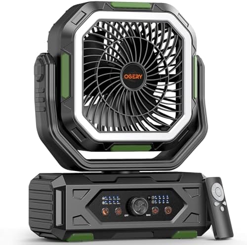 OGERY 2025 Upgraded Camping Fan, Portable Rechargeable Fan with 20000mAh Battery Powered, Stronger Wind, Stepless Speed Regulation, Fast Charging for Tent, Travel, Car, Outdoor Camping Essentials