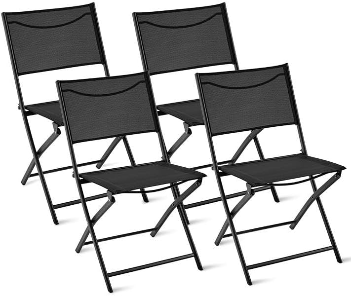 Yaheetech Patio Portable Dining Chairs Set of 4 with Metal Frame, Outdoor Metal Folding Chairs with Backrests for Camping, Lawn, Yard, Beach, Black