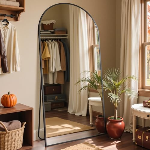 Full Length Mirror, 72"x32" Arched Full Body Mirror, Oversized Floor Mirrors, Leaning Free Standing Mirrors, Hanging Mounted Large Mirrors for Bedroom Dressing Room, Cloakroom, Black