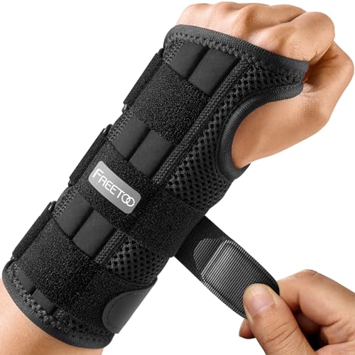 FREETOO Lengthened Wrist Brace for Carpal Tunnel Relief, Stronger Wrist Support with 3 Stays Women Men Adjustable Splint for Left Hand Tendonitis, Arthritis, Black(Left Hand, S/M)