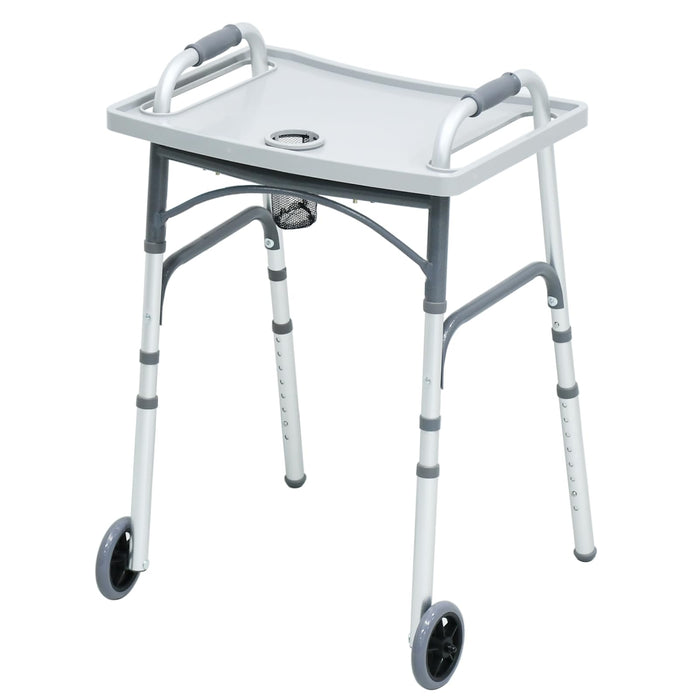 Loyoda Foldable Walker with Tray，Lightweight Folding Walker with 5" Wheels Height Adjustable Aluminum Standard Walkers for Seniors up to 350 lbs