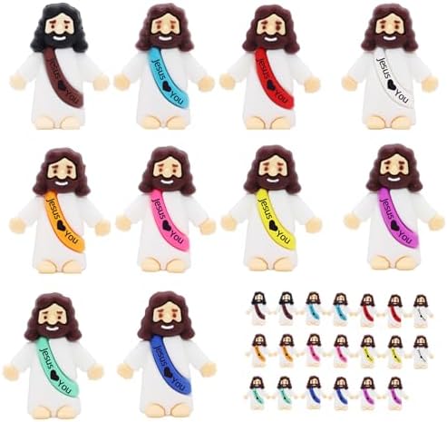 30pcs Little Jesus Figures - Mini Jesus Figures Hide and Seek Religious Party Favors Sunday School Baptism Gifts (30pcs-10colors)