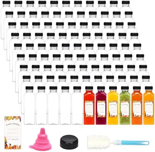 Moretoes 128pcs 16oz Plastic Juice Bottles with Caps, Bulk Clear Reusable Juicing Bottles for Smoothies and Other Beverages