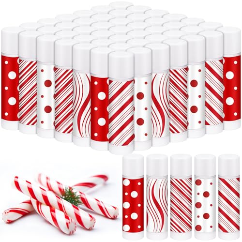 50 Pcs Christmas Candy Flavor Lip Balms Bulk Holiday Peppermint Candy Flavor Lip Balms Christmas Party Gifts Stocking Stuffers Bulk Thank You Gifts for Employee Staff Coworkers Teacher