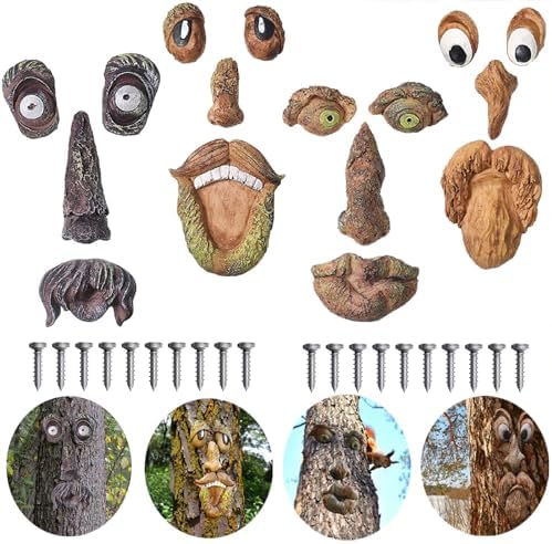 4 Pack Tree Faces Decor Outdoor with 20 Screws, Tree Face Outdoor Statues Old Man Trees Hugger Bark Ghost Yard Art Garden Decoration, Trees Decorations Outdoor for Halloween Easter
