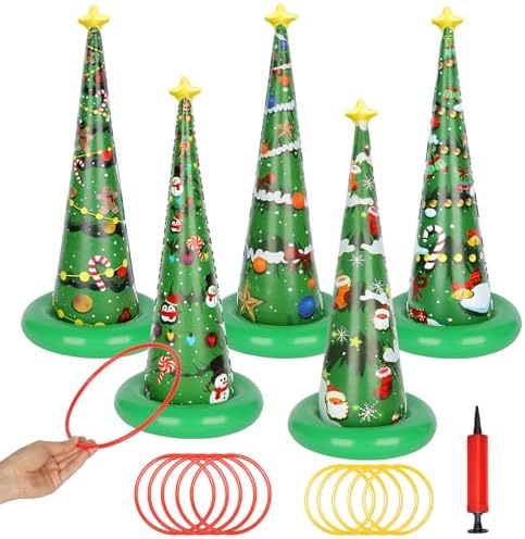 5 Pack Inflatable Christmas Tree Ring Toss Game,Christmas Party Games for Kids,Adults,Family,Christmas Indoor Outdoor Game Garden Toys