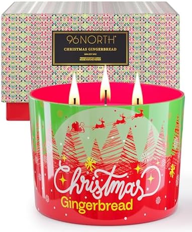 96NORTH Luxury Christmas Candle Gingerbread Scented | Large 3-Wick Jar Candle | Up to 40 Hours Burning Time | 100% Natural Soy Wax | Ideal Christmas Candles Gift