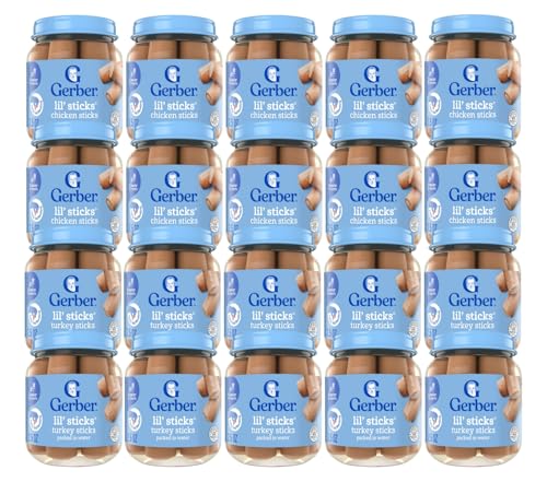 Gerber Mealtime for Baby Lil’ Sticks Variety Pack, 10 CT Chicken Sticks & 10 CT Turkey Sticks, 2.5 Ounce Glass Jars (20 CT)