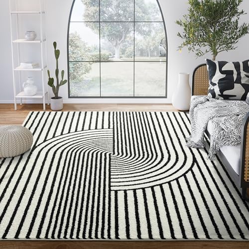 Abani Nuevo Collection Area Rug - Mid-Century Black and White Arch Knot Design - 8' x 10' - for Living Room, Bedroom & Office