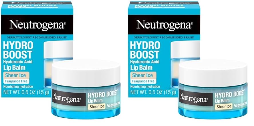 Neutrogena Hydro Boost Hyaluronic Acid, Unscented Lip Balm Leaves Lips Feeling Hydrated, Sheer Ice Nude Lip Balm with a Sweet Sugar Flavor, Fragrance Free, 0.5 oz (Pack of 2)