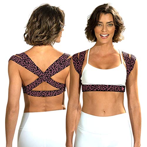 Posture Corrector for Women and Men - Made in USA - Slim and Adjustable Shoulder Brace - Back Brace for Back Pain Relief - Pink Pebble XL