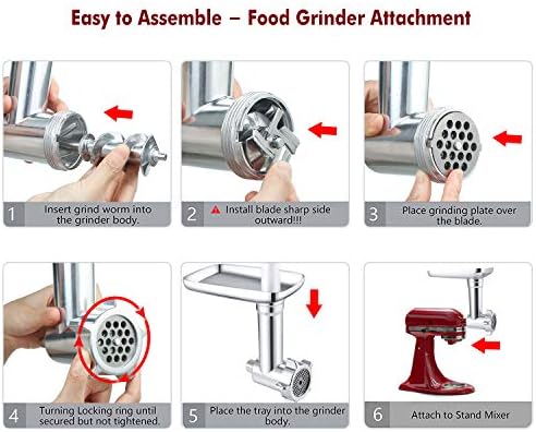 Meat Grinder Attachment for KitchenAid Stand Mixers, Accessories Included 3 Sausage Stuffer Tubes and 4 Grinding Plates, Metal Food Grinder Accessories by iVict