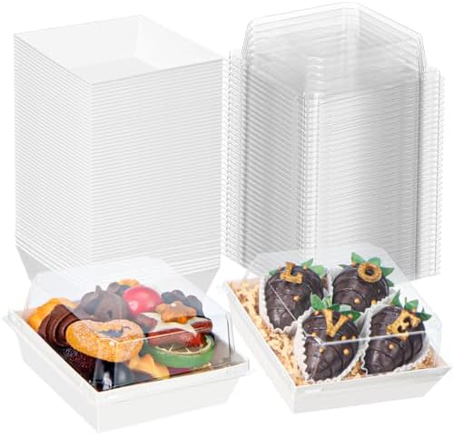 100Pack 4x4x2.5 Inches Charcuterie Boxes with Clear Lids - Bakery, Chocolate Covered Strawberries, Mini Cake, Pie Boxes for Christmas, Valentine's, Halloween, Easter