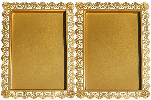 2Pcs Rectangle Iron Cupcake Serving Tray Fruit Dessert Plates for Party Anniversary Wedding Christmas Baby Shower (Gold)