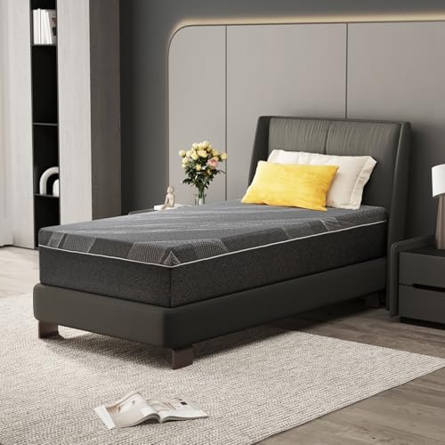 Twin XL Mattress 12 Inch Charcoal Memory Foam in a Box, CertiPUR-US Certified Fiberglass Free, Gel Mattress, Made in The USA of US Foam, 80" × 38" × 12", Medium