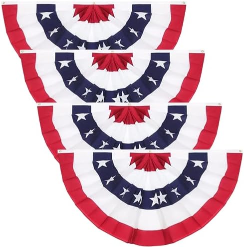 2 x 4 Ft American Pleated Fan Flag, USA Patriotic Half Fan Bunting Flag,4th of July Decorations Flags (Set of 4)