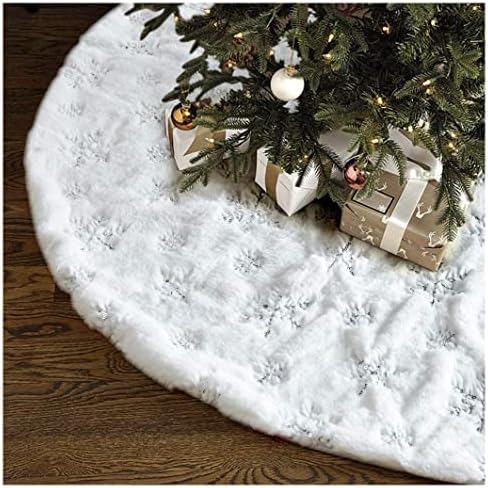 3ft White Christmas Tree Skirt - for 5FT 6FT 7FT Xmas Tree Snowflake Sequin Christmas Tree Skirt
