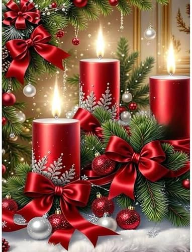 Christmas Diamond Art Kits for Adults - Christmas Candles 5D Diamond Painting, Candles Gem Art for Adults, Gem Painting Kits for Wall Home Decor Arts Craft 12x16inch