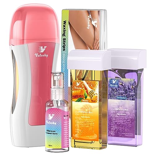 Roll on Wax Kit, Roll on Waxing Kit for hair removal, Waxing Kit for Women, Wax Roller Kit for All Skin Types for men, with 2 Cartridges & 50 Pcs Strips