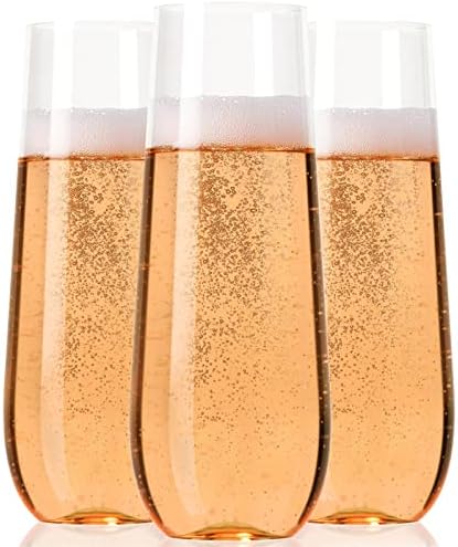 30 Plastic Stemless Champagne Flutes - Disposable Unbreakable toasting glasses, 30 pack | Clear Fancy Shatterproof & Reusable 9 Oz Champagne glass, BPA free - Ideal for Weddings, Birthdays, Parties