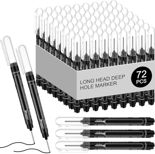 72 Pcs Deep Hole Marker Bulk Long Nib Marker Long Head Waterproof Multi-purpose Deep Reach for Christmas Father Gifts Carpenter Construction Woodworking(Black)