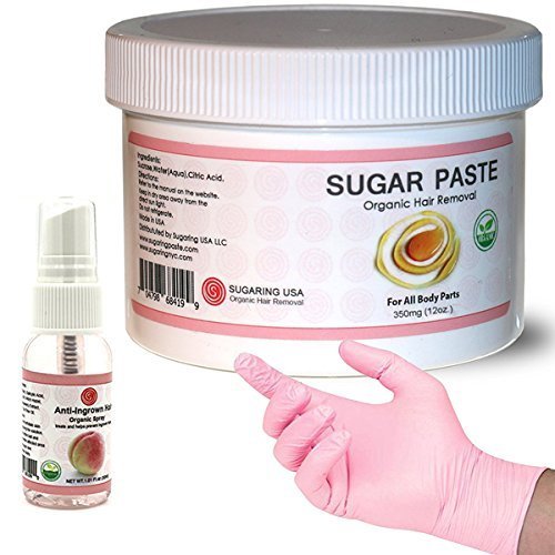 Sugaring NYC Kit - 350 Jar Sugaring Paste, Anti Ingrown Hair Solution and Set of Gloves - Perfect for Bikini Sugaring, Brazilian Sugaring & Legs